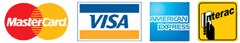 Mastercard, Visa, AMEX and Interac Logos